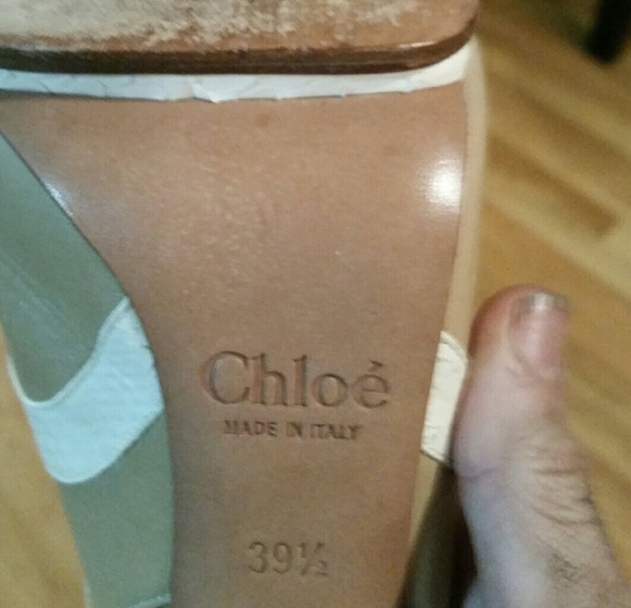 Chloe Tan and White Snake Print Sling Back Heels - Picture 3 of 8